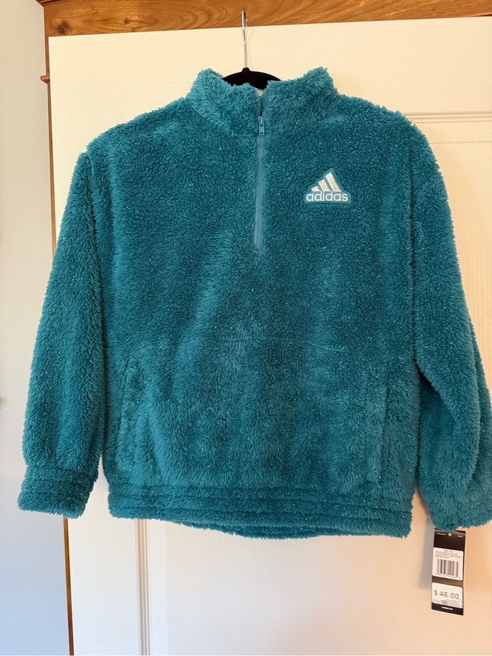 adidas Teal & silver glitter Plush Half-Zip Kids Pullover